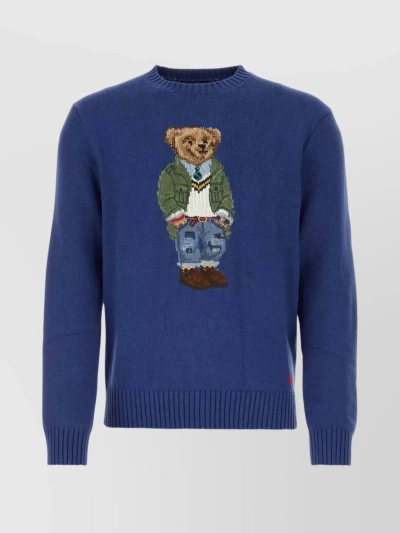 Polo Ralph Lauren Ribbed Crewneck Sweater With Embroidery In Blue