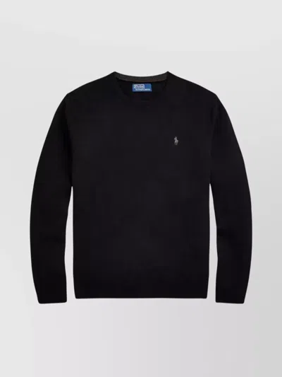 Polo Ralph Lauren Ribbed Cuff Long Sleeve Crew Neck Sweater In Black