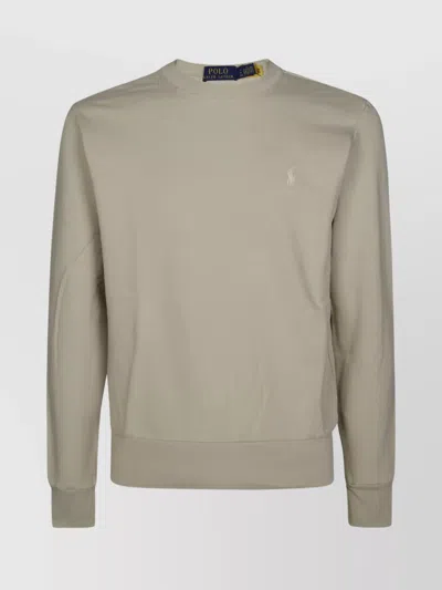 Polo Ralph Lauren Ribbed Cuffs And Hem Sweater In Gray