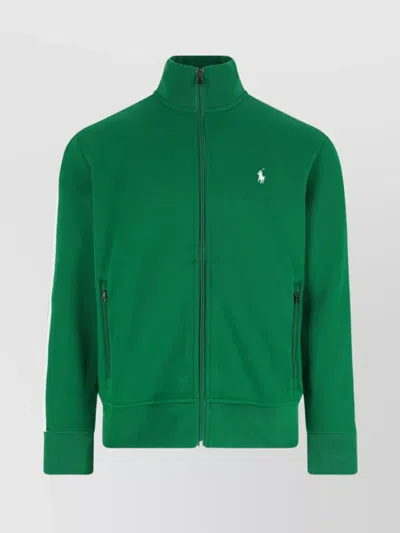 Polo Ralph Lauren Ribbed Cuffs Side Pockets Contrast Stripe Detail In Green