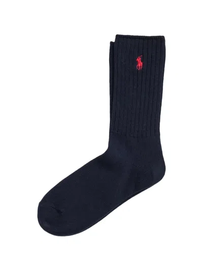 Polo Ralph Lauren Ribbed Embroidered Pony Socks In Black