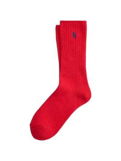 Polo Ralph Lauren Ribbed Embroidered Socks In Red
