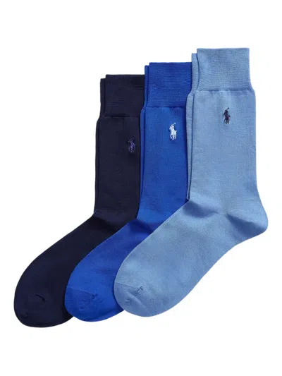 Polo Ralph Lauren Ribbed Embroidered Socks (pack Of Three) In Blue