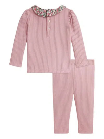 Polo Ralph Lauren Babies' Ribbed Floral-collared Top And Trousers Set In Purple
