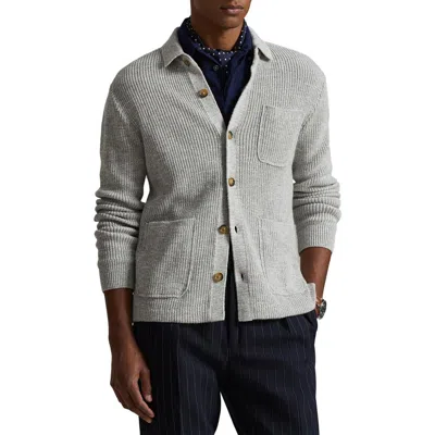 Polo Ralph Lauren Ribbed Full Button Cotton Cardigan In Gray