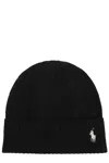Polo Ralph Lauren Ribbed Knit Beanie Hat With Logo Detail In Black