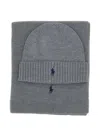 Polo Ralph Lauren Ribbed-knit Beanie Set In Gray