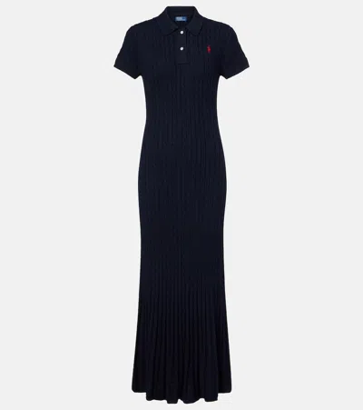 Polo Ralph Lauren Ribbed-knit Cotton-blend Polo Dress In Blue