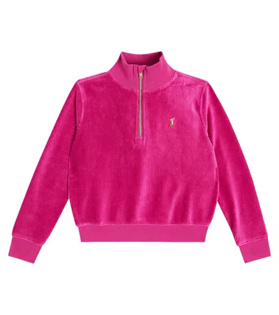 Polo Ralph Lauren Kids' Ribbed-knit Cotton-blend Sweatshirt In Pink