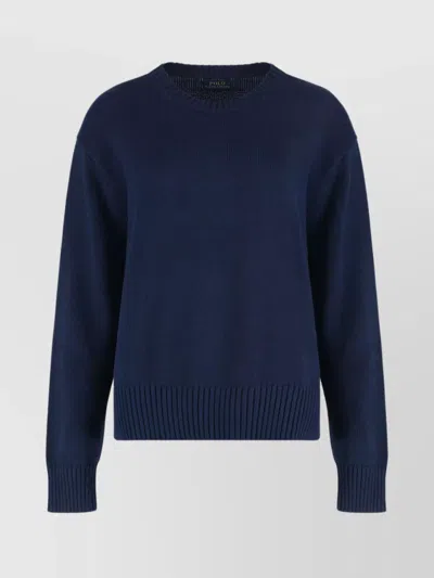 Polo Ralph Lauren Ribbed Knit Crew-neck Cotton Sweater In Blue