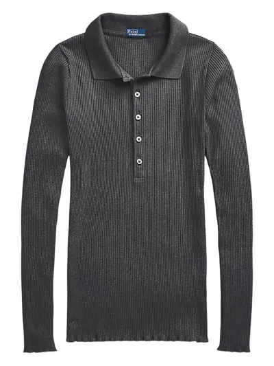 Polo Ralph Lauren Ribbed-knit Polo Top In Brown