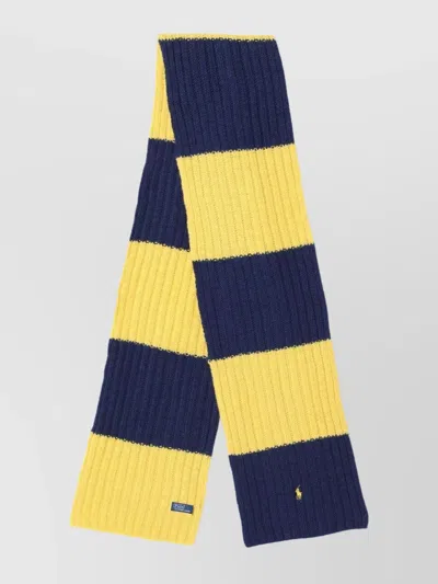Polo Ralph Lauren Ribbed Knit Striped Wool Scarf In Yellow