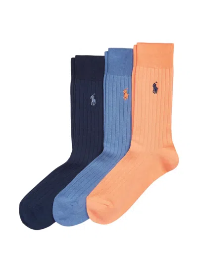 Polo Ralph Lauren Ribbed Logo-embroidered Socks (set Of Three) In Multi