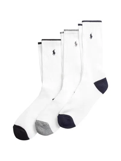Polo Ralph Lauren Ribbed Logo Socks (set Of Three) In White
