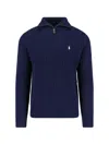 Polo Ralph Lauren Wool Cotton Sweater Ribbed Texture Long Sleeves In Blue