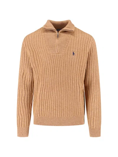 Polo Ralph Lauren High Collar Long Sleeve Knit Sweater In Brown