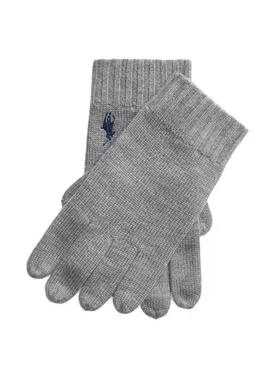 Polo Ralph Lauren Ribbed Logo-embroidered Gloves In Neutral