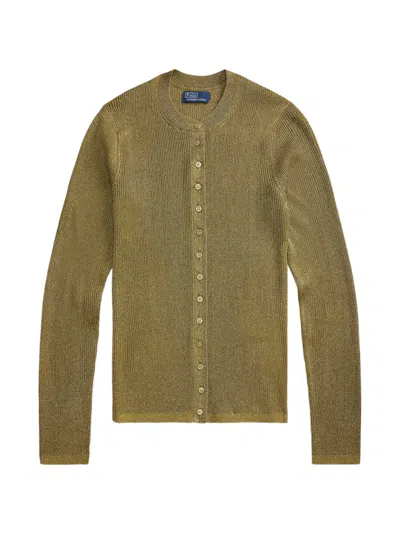 Polo Ralph Lauren Gerippter Metallic-cardigan In Gold