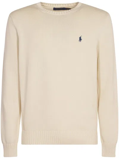 Polo Ralph Lauren Ribbed Neckline Cotton Sweater In Neutral