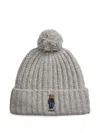 Polo Ralph Lauren Grey Polo Bear Pom Pom Beanie In Gray