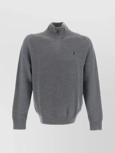 Polo Ralph Lauren Ribbed Turtleneck Zipper Detail Sweater In Gray