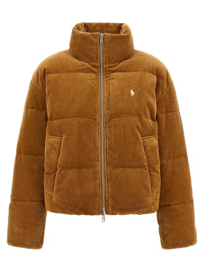 Polo Ralph Lauren Ribbed Velvet Down Jacket In Brown