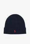 Polo Ralph Lauren Embroidered-logo Ribbed Beanie In Blue