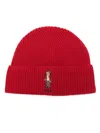 POLO RALPH LAUREN RIBBED WOOL BEANIE WITH BEAR EMBROIDERY