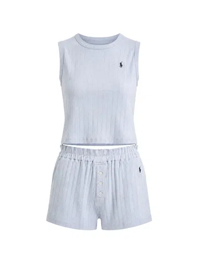 Polo Ralph Lauren Ribbed-knit Logo-embroidered Pajamas In Blue