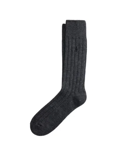 Polo Ralph Lauren Ribbed-knit Logo-embroidered Socks In Gray