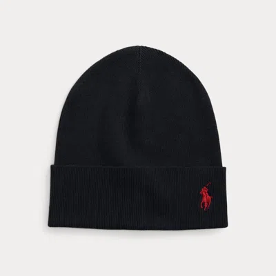 Polo Ralph Lauren Rib-knit Cotton Beanie In Polo Black