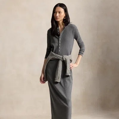 Polo Ralph Lauren Rib-knit Henley Dress In Medium Flannel Heather In Gray