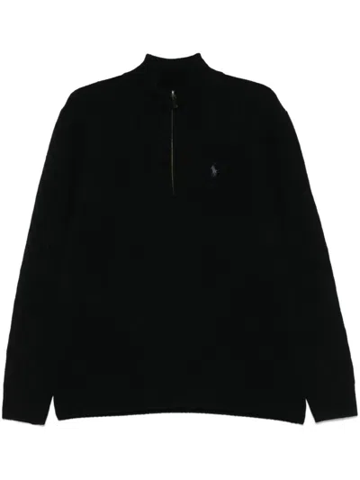 Polo Ralph Lauren Rib-knit Mockneck Quarter-zip Sweater In Black