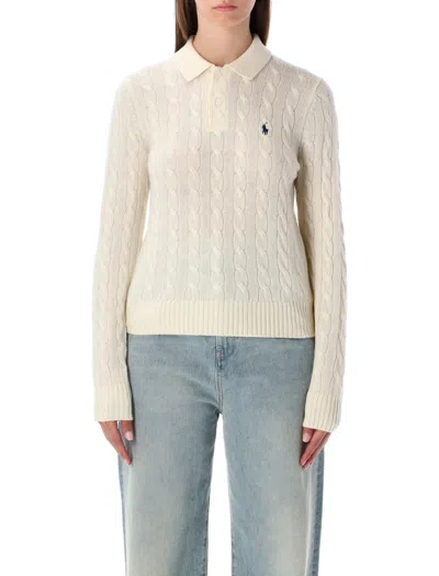 Polo Ralph Lauren Rib-knit Polo Collar Sweater With Two-button Placket And Embroidered Pony In Multi