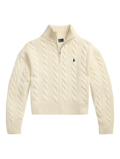 Polo Ralph Lauren Rib-knit Quarter-zip Sweater In Size S In White