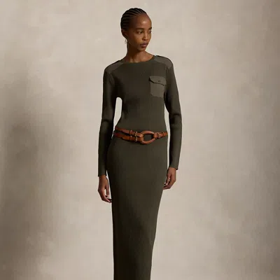 Polo Ralph Lauren Rib-knit Utility Dress In Harvest Olive