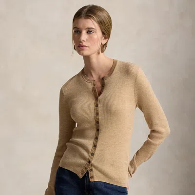 Polo Ralph Lauren Rib-knit Wool Cardigan In Tan Melange