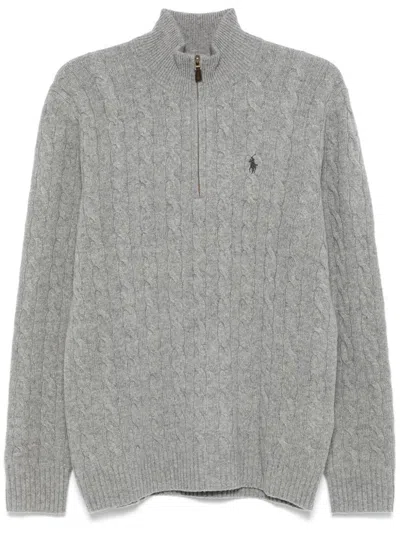 Polo Ralph Lauren Rib-knit Wool-cashmere Mockneck Quarter-zip Sweater In Animal Print