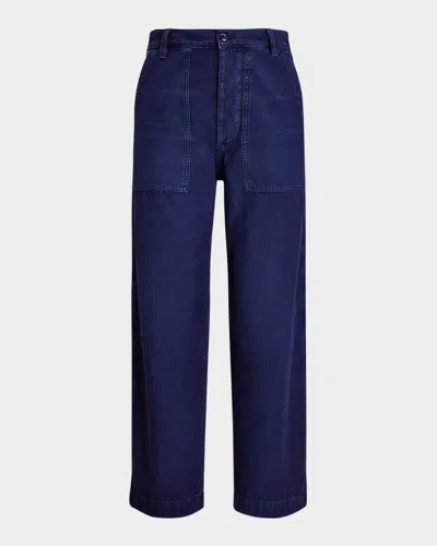 Polo Ralph Lauren The Ricky Wide Leg Crop Cotton Sateen Pants In Navy