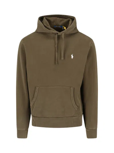 Polo Ralph Lauren Dark Green Hoodie With Pony Embroidery In Jersey Man