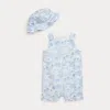Polo Ralph Lauren Riviera Toile Cotton Overall & Hat Set In Riviera Toile