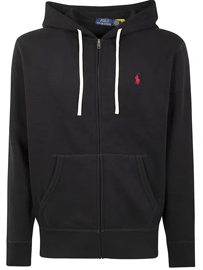 Polo Ralph Lauren Black Brushed Cotton Zip Sweatshirt In Multi
