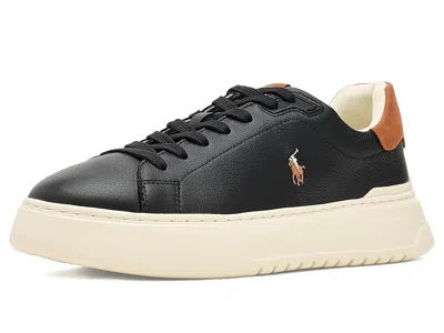 Polo Ralph Lauren Rlite Court Tumbled Leather Sneakers In Black
