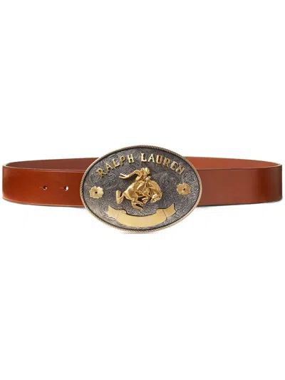 Polo Ralph Lauren Rodeo-buckle Leather Belt In Braun
