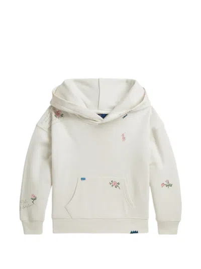 Polo Ralph Lauren Kids' Rose Embroidered Hoodie In White