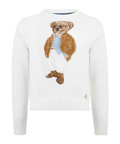 Polo Ralph Lauren Round Neck Sweater With Bear Pattern In White