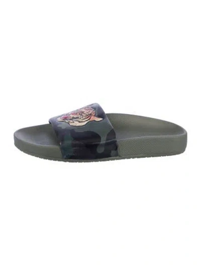 Pre-owned Polo Ralph Lauren Rubber Graphic Print Slides In Green