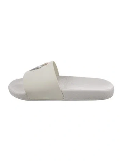 Pre-owned Polo Ralph Lauren Rubber Graphic Print Slides In White