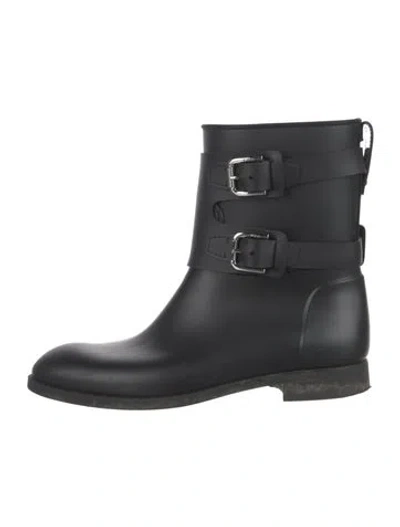Pre-owned Polo Ralph Lauren Rubber Moto Boots In Black