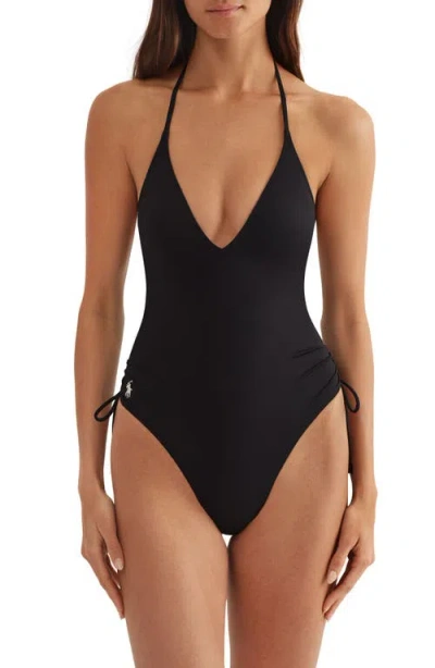 Polo Ralph Lauren Ruched One-piece Swimsuit In Black